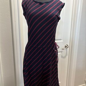 Tommy Hilfiger Diagonal Striped Navy and Red Midi Dress